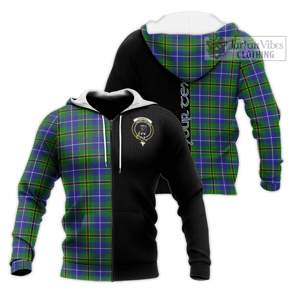 Turnbull Hunting Tartan Knitted Hoodie with Family Crest and Half Of Me Style Unisex Knitted Zip Hoodie - Tartanvibesclothing Shop