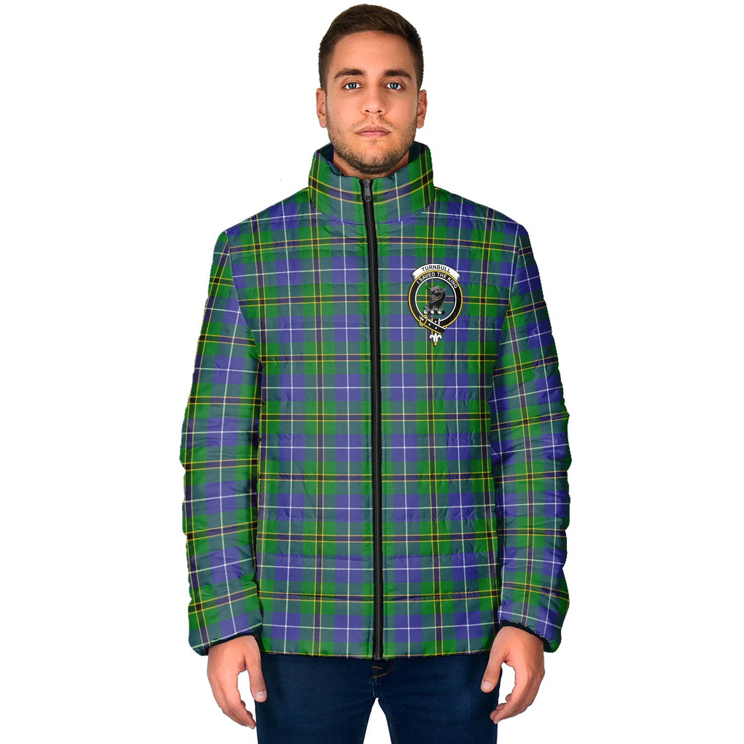 Turnbull Hunting Tartan Padded Jacket with Family Crest - Tartan Vibes Clothing