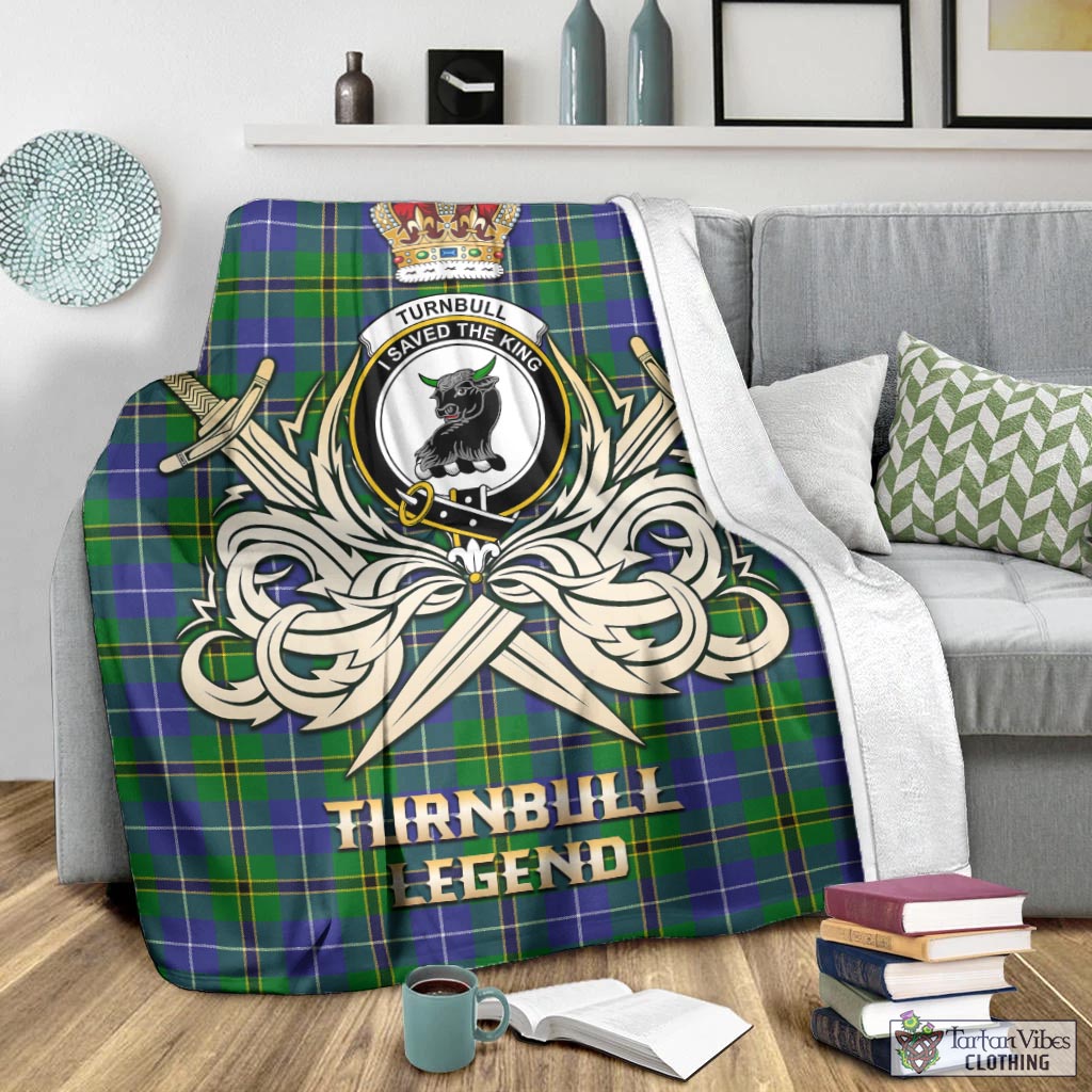 Tartan Vibes Clothing Turnbull Hunting Tartan Blanket with Clan Crest and the Golden Sword of Courageous Legacy