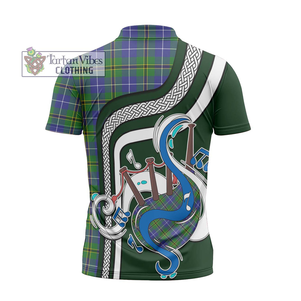 Turnbull Hunting Tartan Zipper Polo Shirt with Epic Bagpipe Style - Tartanvibesclothing Shop