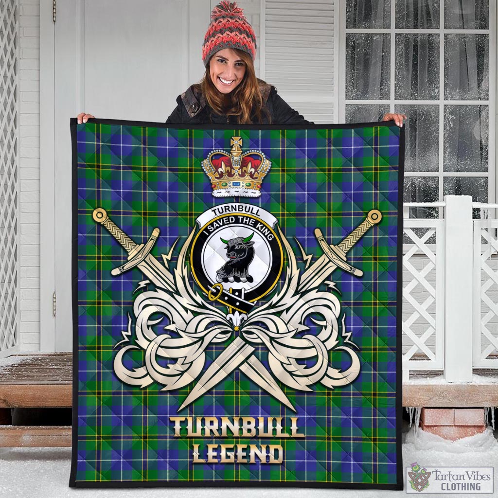 Tartan Vibes Clothing Turnbull Hunting Tartan Quilt with Clan Crest and the Golden Sword of Courageous Legacy