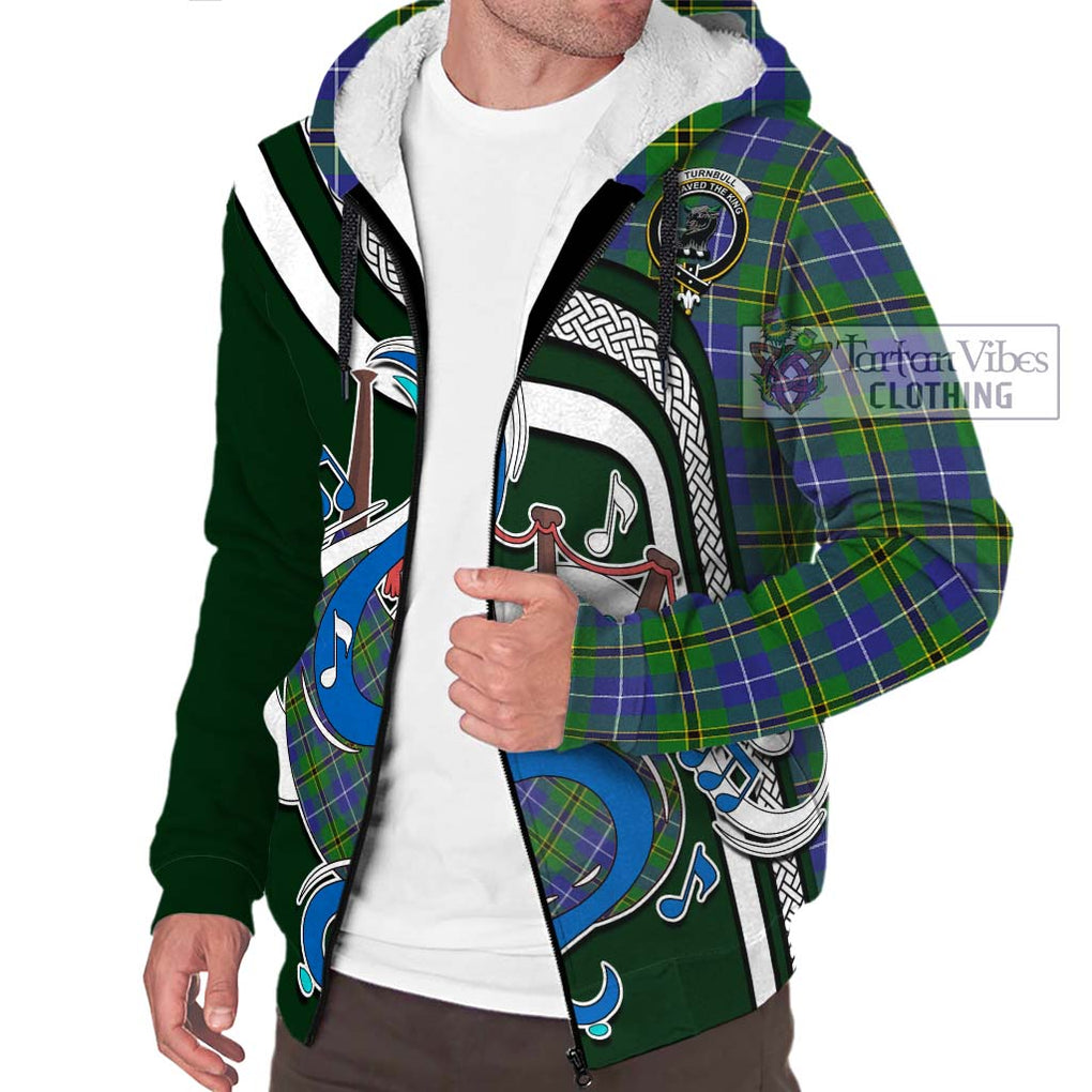 Turnbull Hunting Tartan Sherpa Hoodie with Epic Bagpipe Style Unisex - Tartanvibesclothing Shop