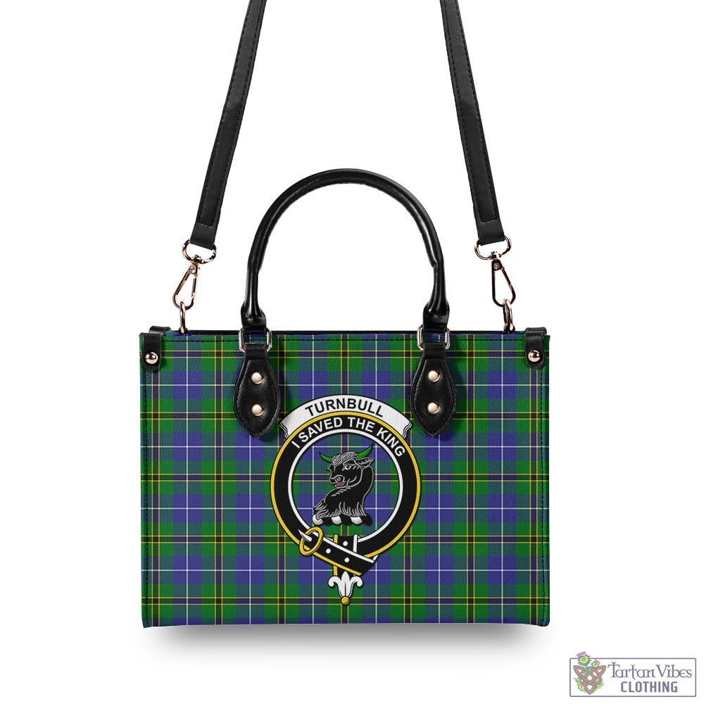 Tartan Vibes Clothing Turnbull Hunting Tartan Luxury Leather Handbags with Family Crest