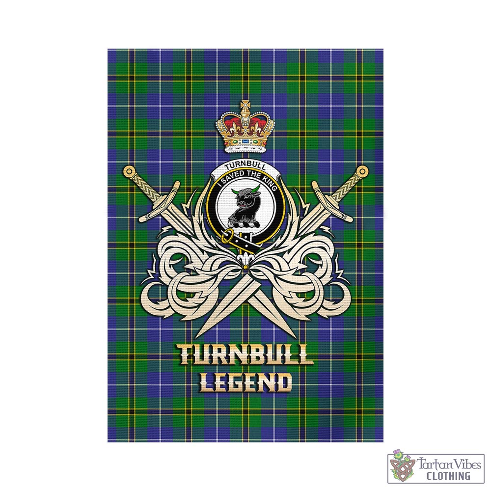 Tartan Vibes Clothing Turnbull Hunting Tartan Flag with Clan Crest and the Golden Sword of Courageous Legacy