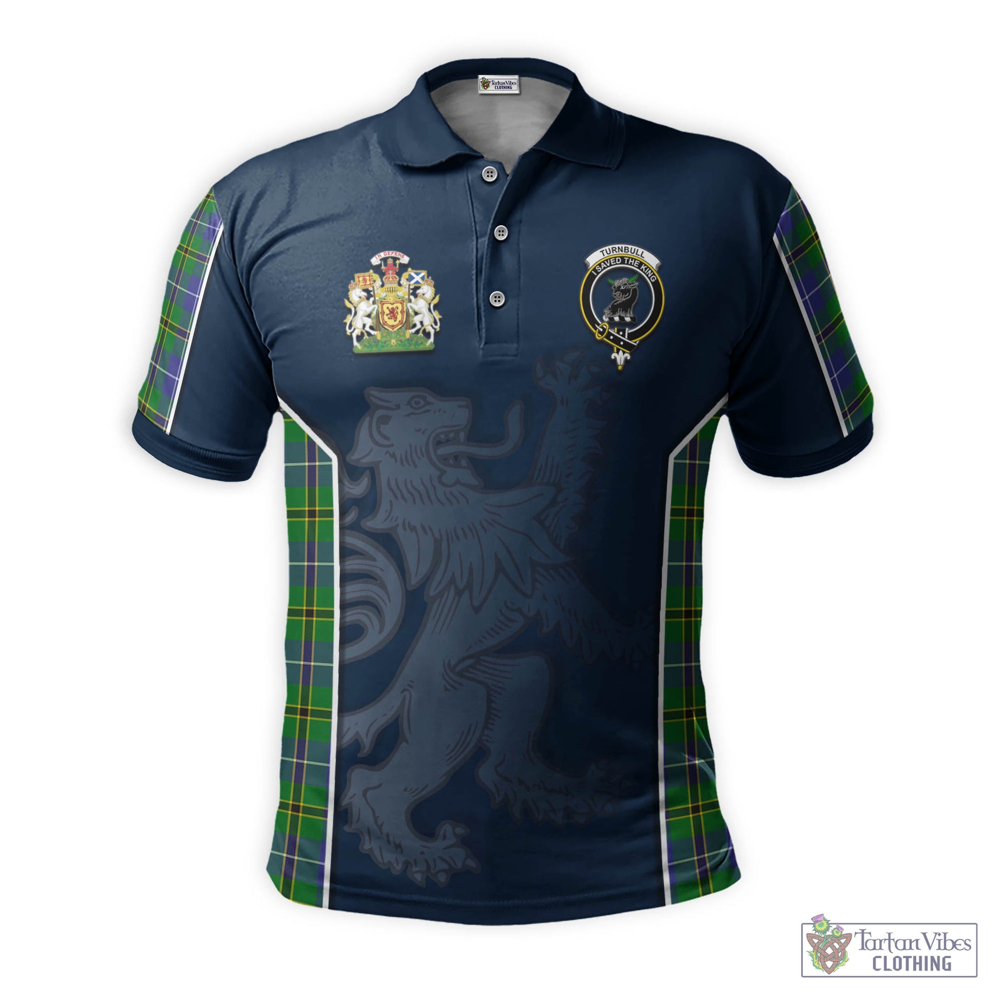 Tartan Vibes Clothing Turnbull Hunting Tartan Men's Polo Shirt with Family Crest and Lion Rampant Vibes Sport Style