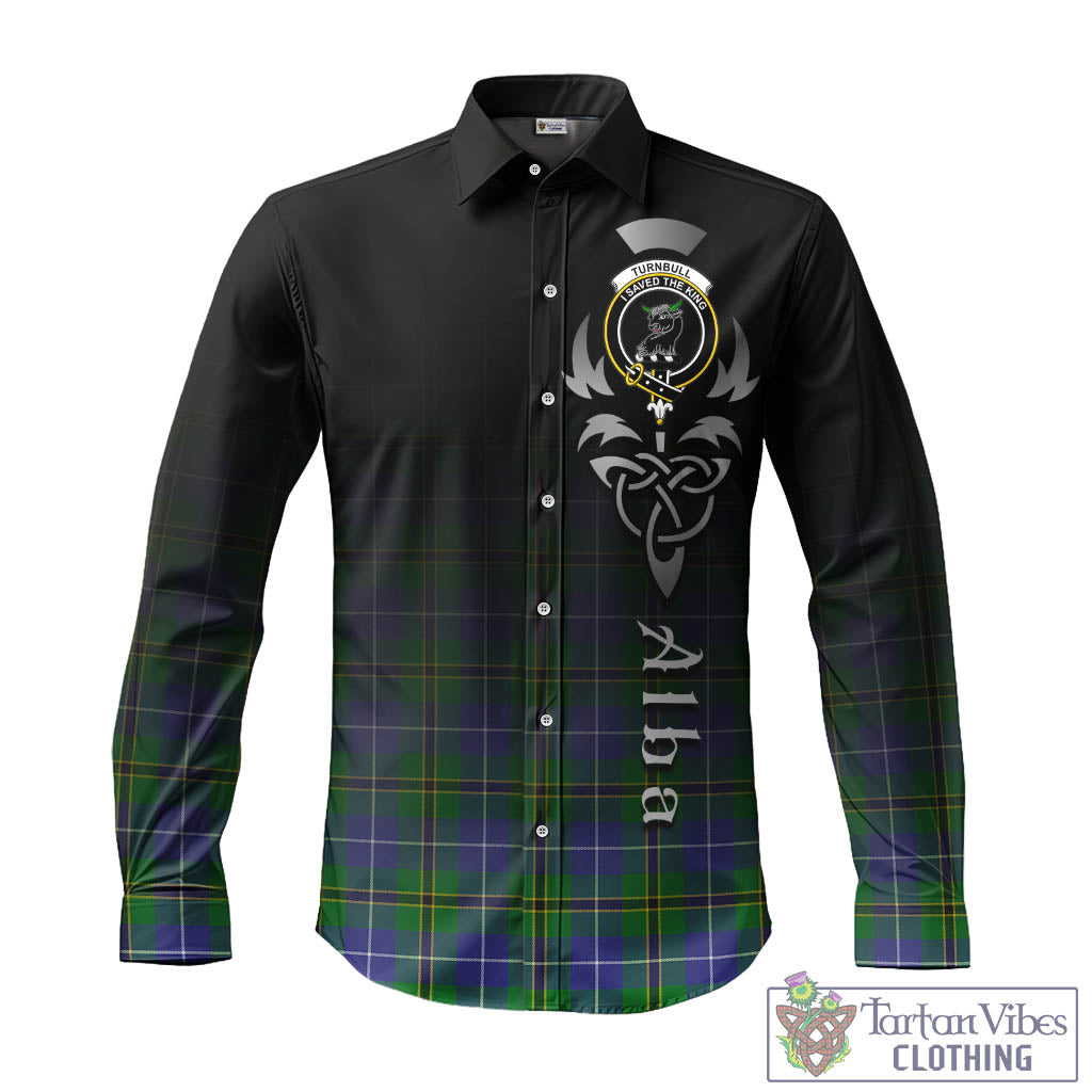 Tartan Vibes Clothing Turnbull Hunting Tartan Long Sleeve Button Up Featuring Alba Gu Brath Family Crest Celtic Inspired