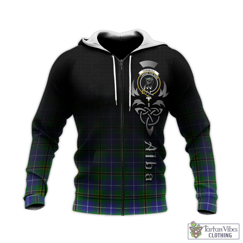 Tartan Vibes Clothing Turnbull Hunting Tartan Knitted Hoodie Featuring Alba Gu Brath Family Crest Celtic Inspired