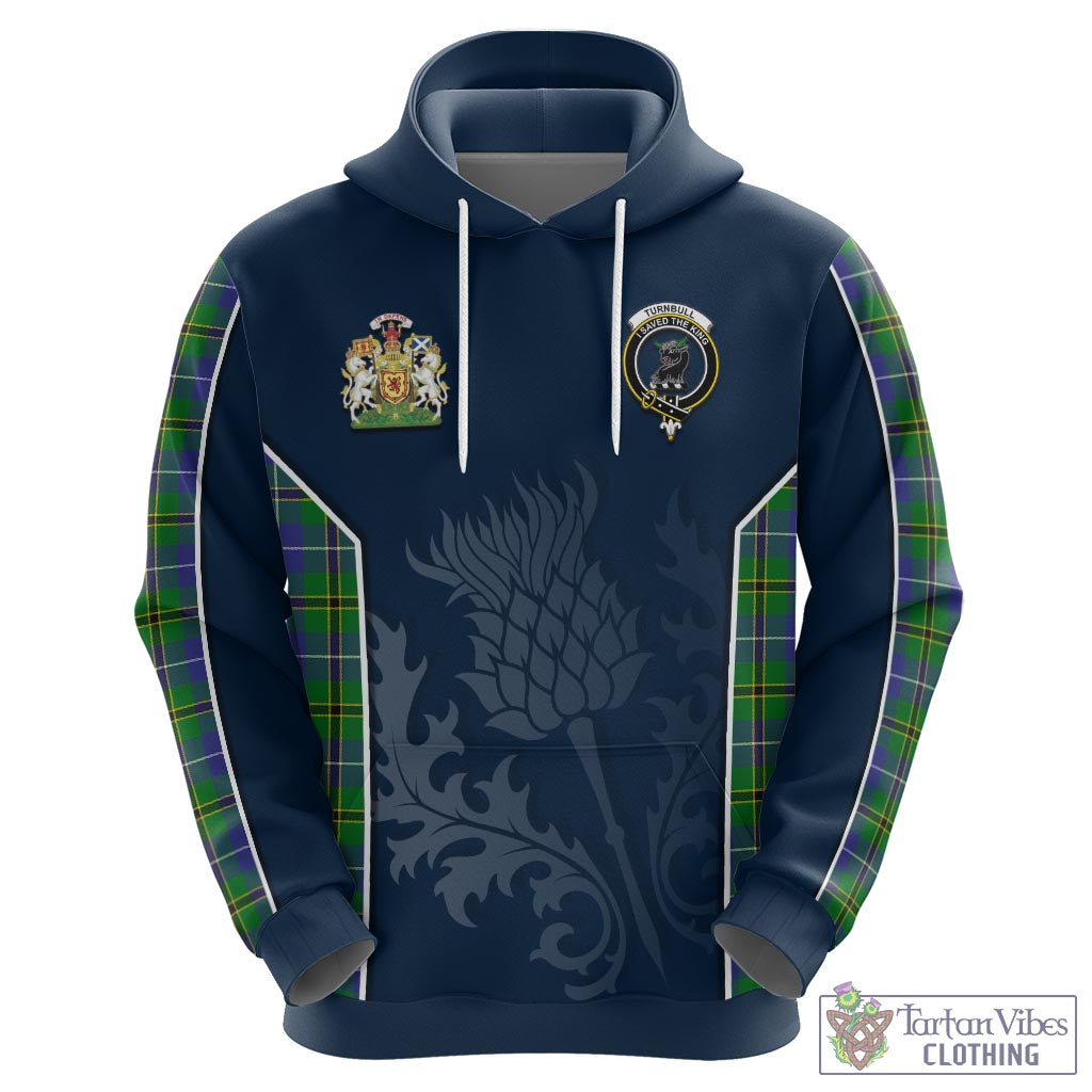 Tartan Vibes Clothing Turnbull Hunting Tartan Hoodie with Family Crest and Scottish Thistle Vibes Sport Style