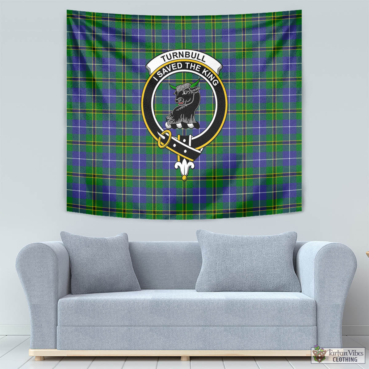 Tartan Vibes Clothing Turnbull Hunting Tartan Tapestry Wall Hanging and Home Decor for Room with Family Crest