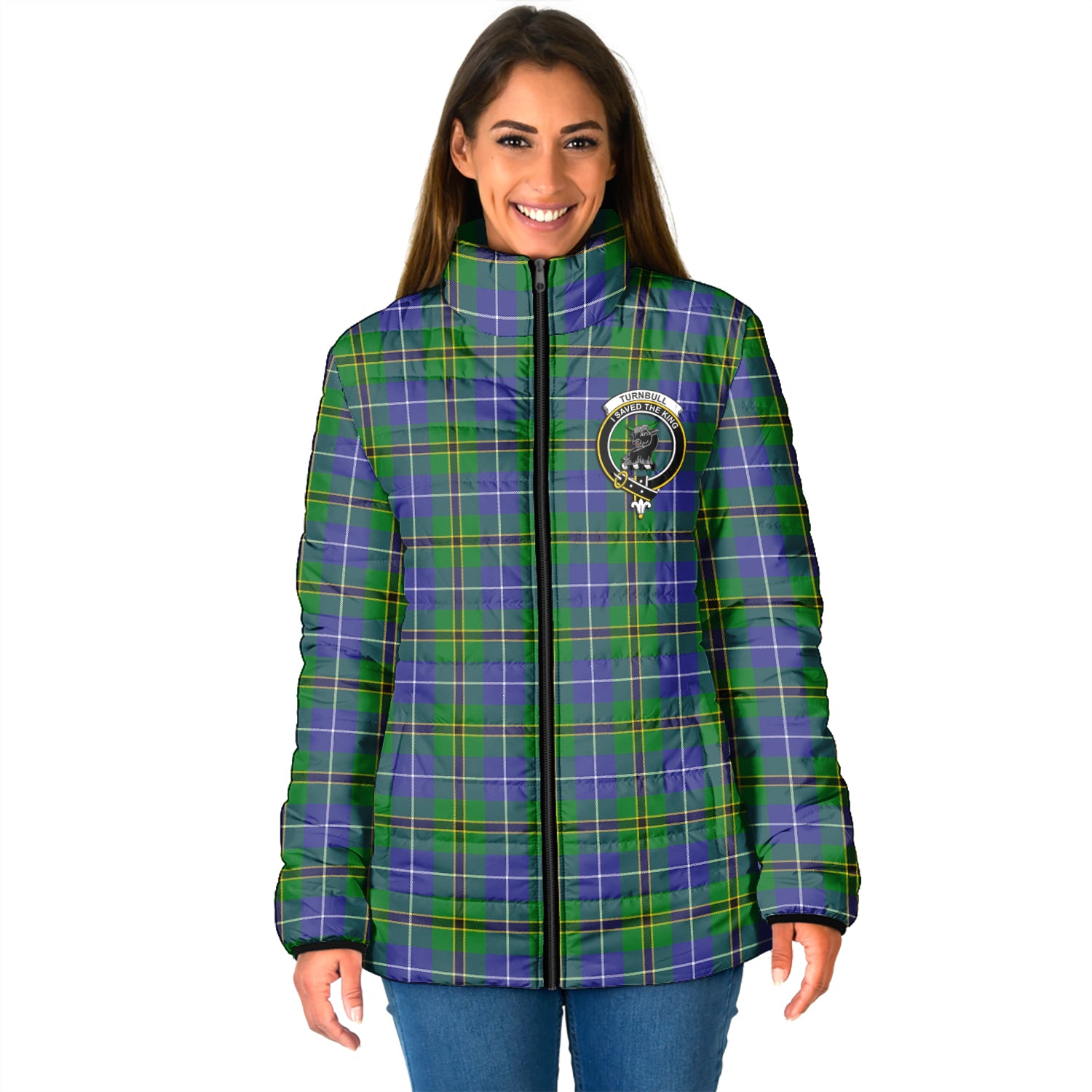 Turnbull Hunting Tartan Padded Jacket with Family Crest - Tartan Vibes Clothing