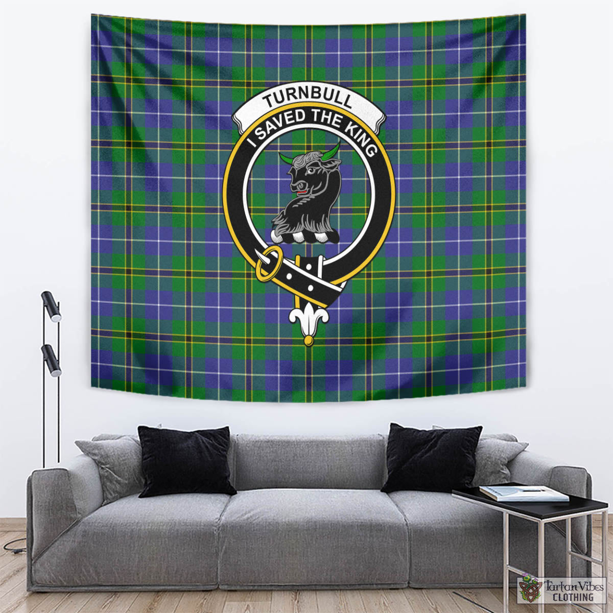 Tartan Vibes Clothing Turnbull Hunting Tartan Tapestry Wall Hanging and Home Decor for Room with Family Crest