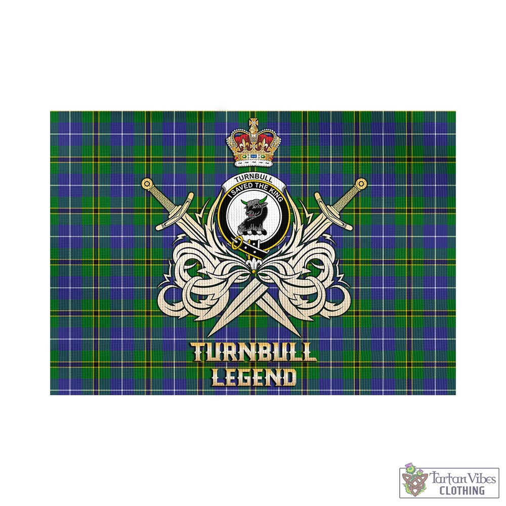 Tartan Vibes Clothing Turnbull Hunting Tartan Flag with Clan Crest and the Golden Sword of Courageous Legacy