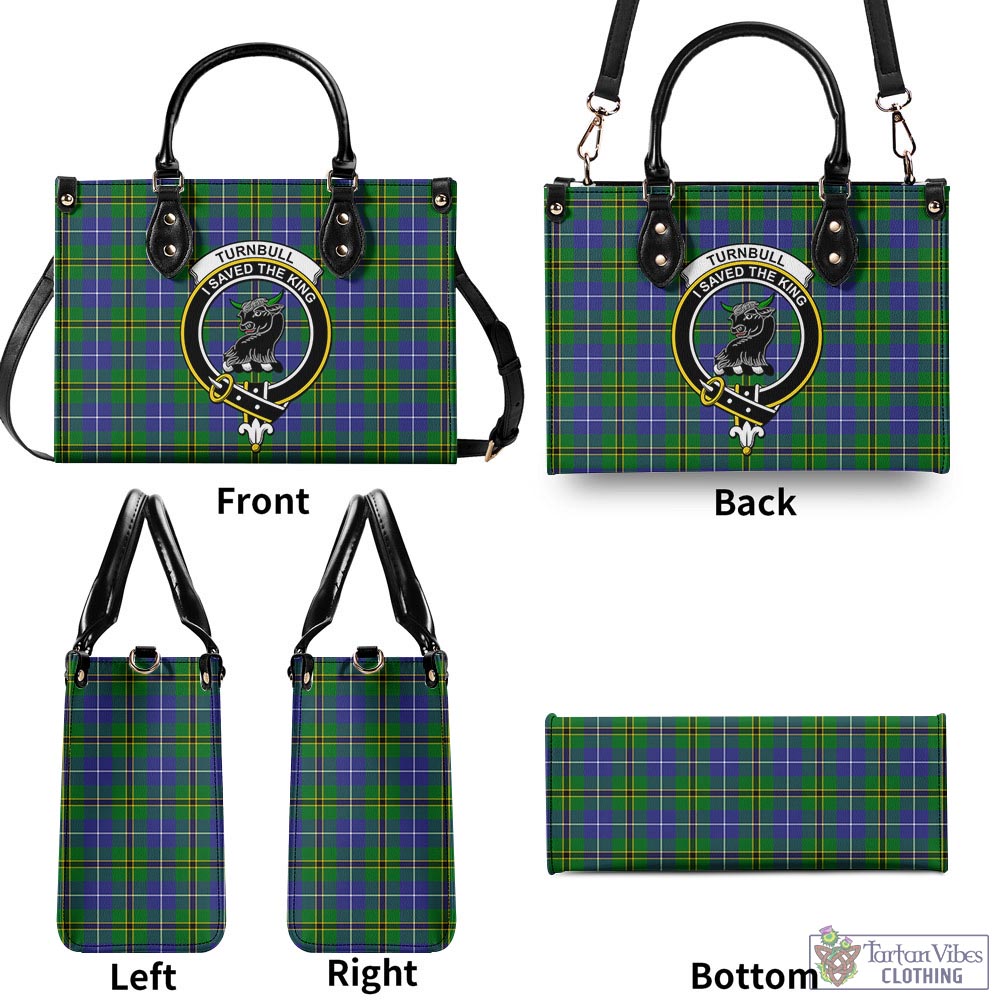 Tartan Vibes Clothing Turnbull Hunting Tartan Luxury Leather Handbags with Family Crest