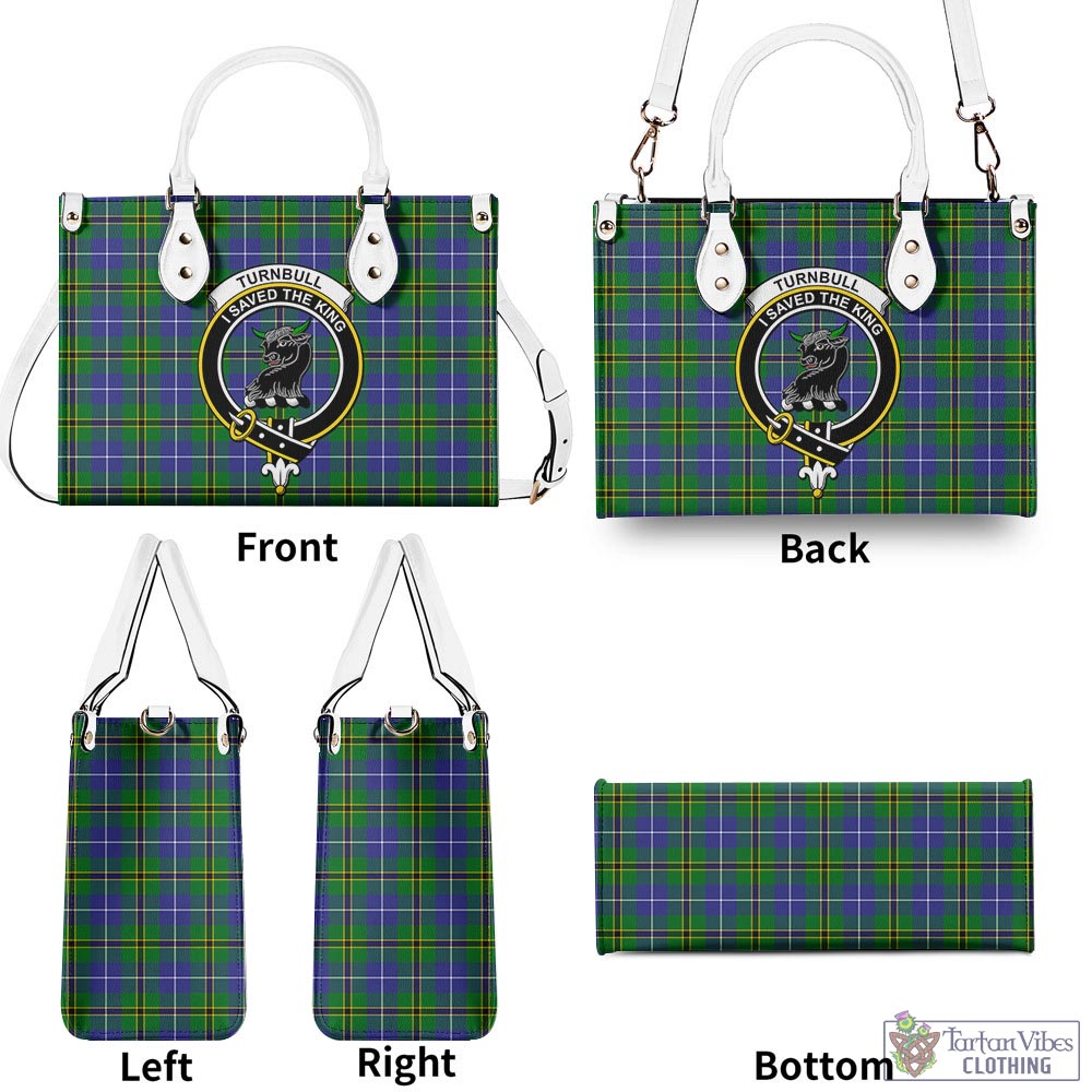 Tartan Vibes Clothing Turnbull Hunting Tartan Luxury Leather Handbags with Family Crest