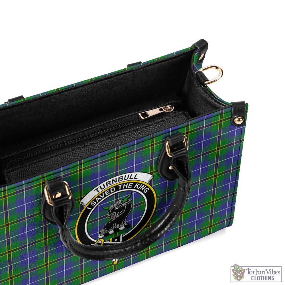 Tartan Vibes Clothing Turnbull Hunting Tartan Luxury Leather Handbags with Family Crest