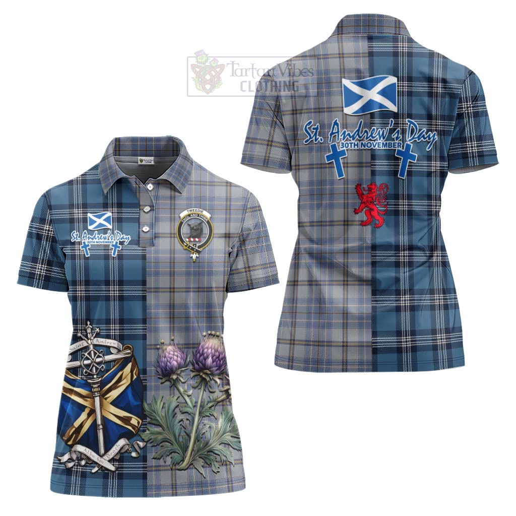 Tartan Vibes Clothing Tweedie Tartan Women's Polo Shirt Happy St. Andrew's Day Half Tartan Style