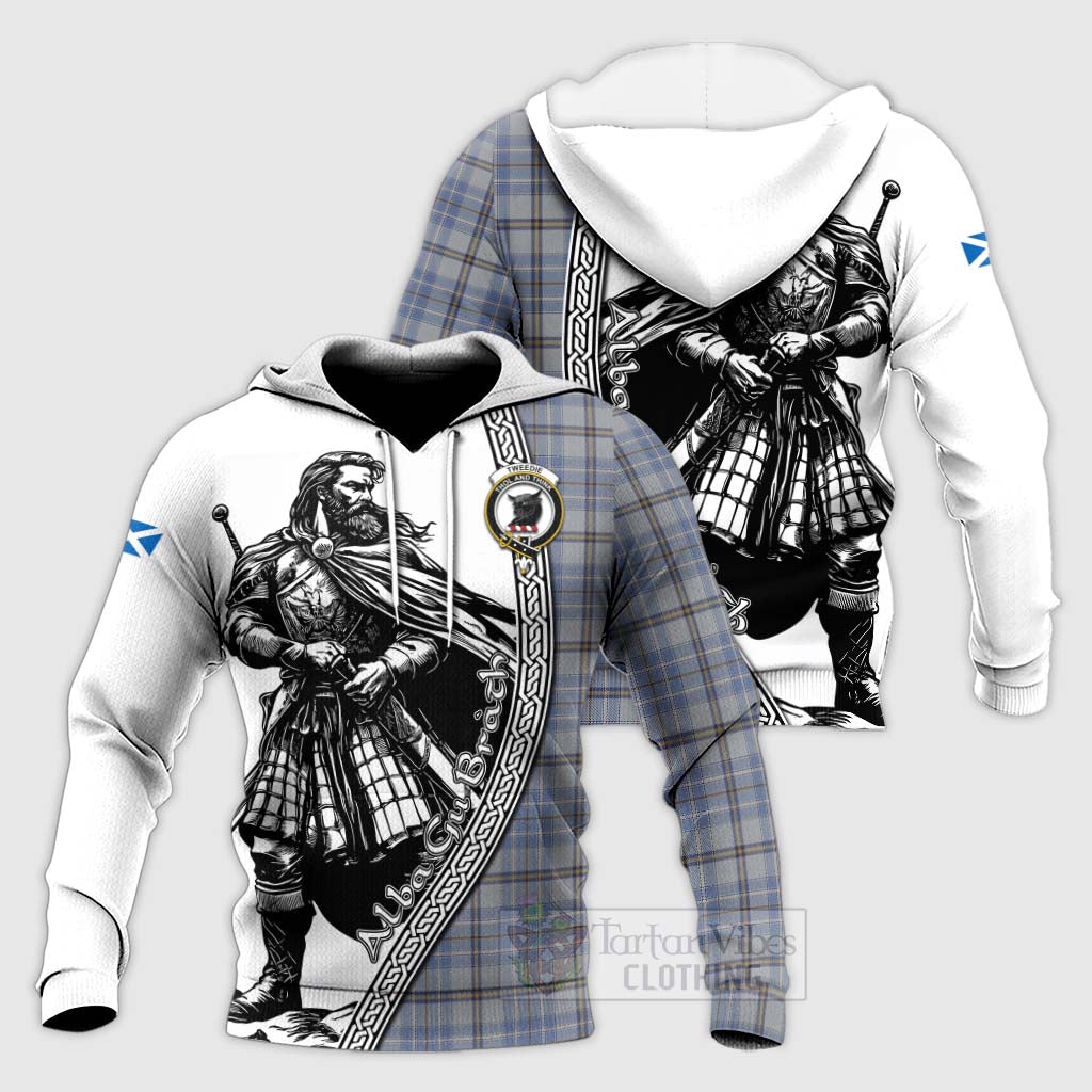 Tartan Vibes Clothing Tweedie Tartan Clan Crest Knitted Hoodie with Highlander Warrior Celtic Style