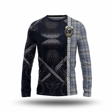 Tweedie Tartan Long Sleeve T-Shirt with Family Crest Cross Sword Thistle Celtic Vibes