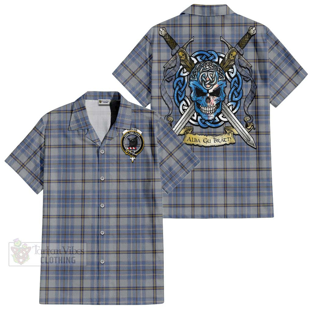 Tartan Vibes Clothing Tweedie Tartan Short Sleeve Button Shirt with Family Crest Celtic Skull Style