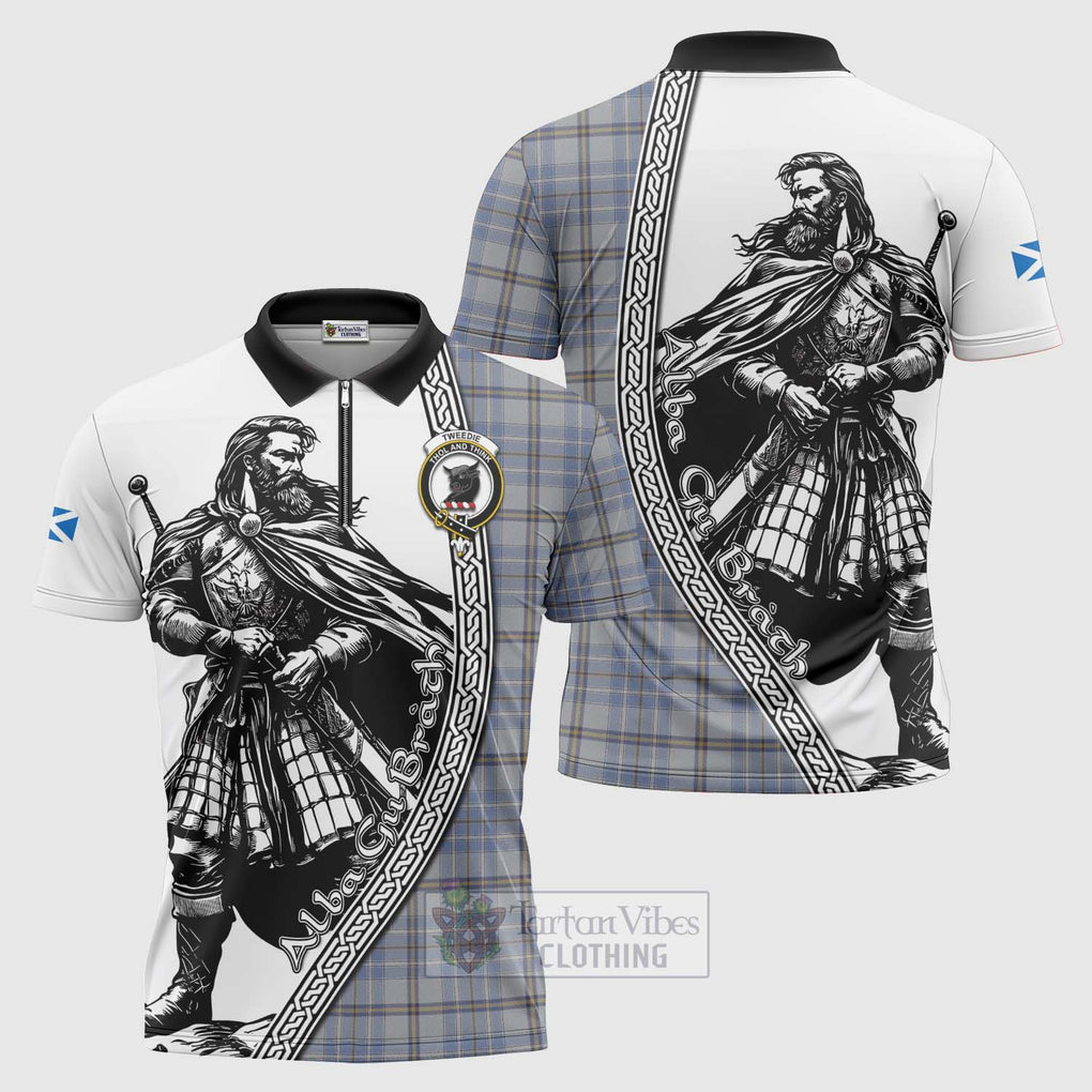 Tartan Vibes Clothing Tweedie Tartan Clan Crest Zipper Polo Shirt with Highlander Warrior Celtic Style