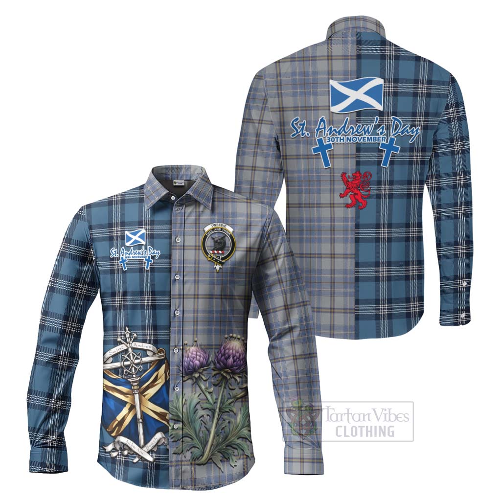 Tartan Vibes Clothing Tweedie Tartan Long Sleeve Button Shirt Happy St. Andrew's Day Half Tartan Style