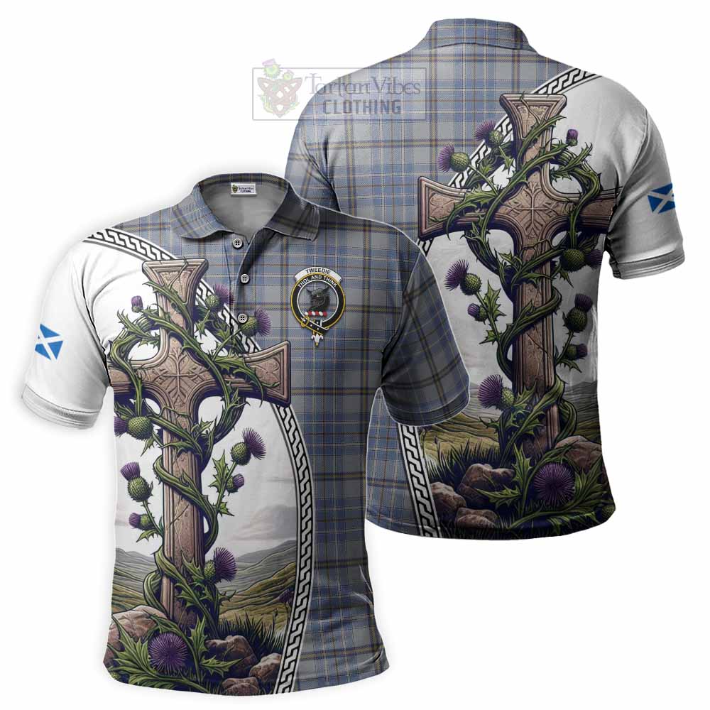 Tartan Vibes Clothing Tweedie Tartan Polo Shirt with Family Crest and St. Andrew's Cross Accented by Thistle Vines