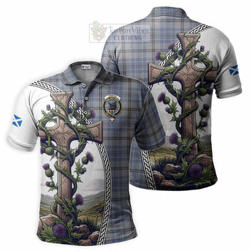 Tweedie Tartan Polo Shirt with Family Crest and St. Andrew's Cross Accented by Thistle Vines