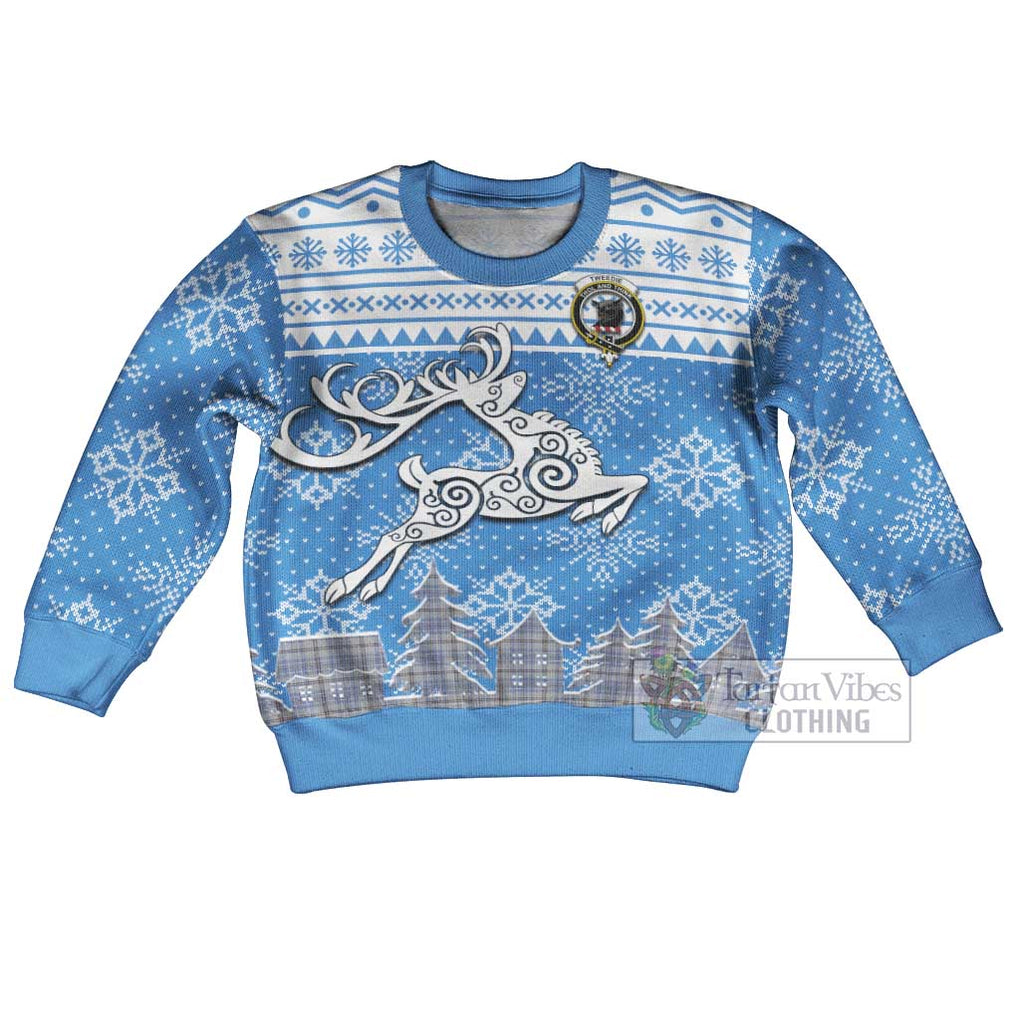 Tartan Vibes Clothing Tweedie Clan Christmas Kid Ugly Sweater with Tartan and Celtic Raindeer Style