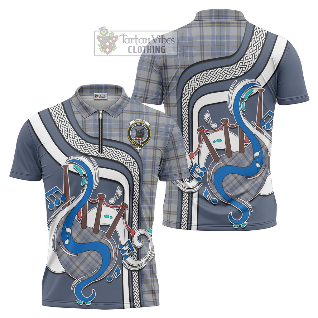 Tweedie Tartan Zipper Polo Shirt with Epic Bagpipe Style Unisex - Tartanvibesclothing Shop