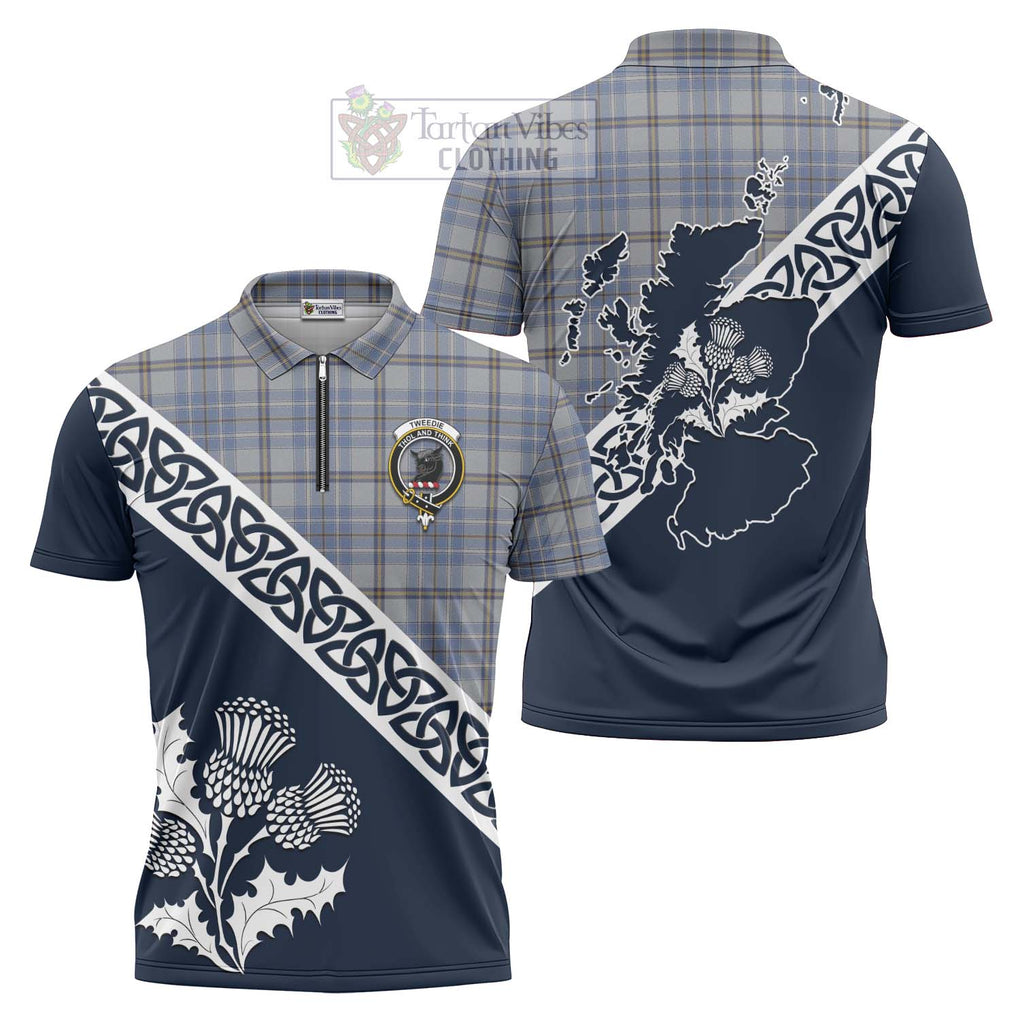 Tartan Vibes Clothing Tweedie Tartan Zipper Polo Shirt Featuring Thistle and Scotland Map