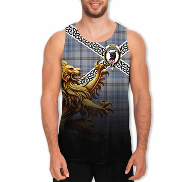 Tweedie Crest Tartan Men's Tank Top with Golden Lion Emblem Celtic Style Men - Tartan Vibes Clothing