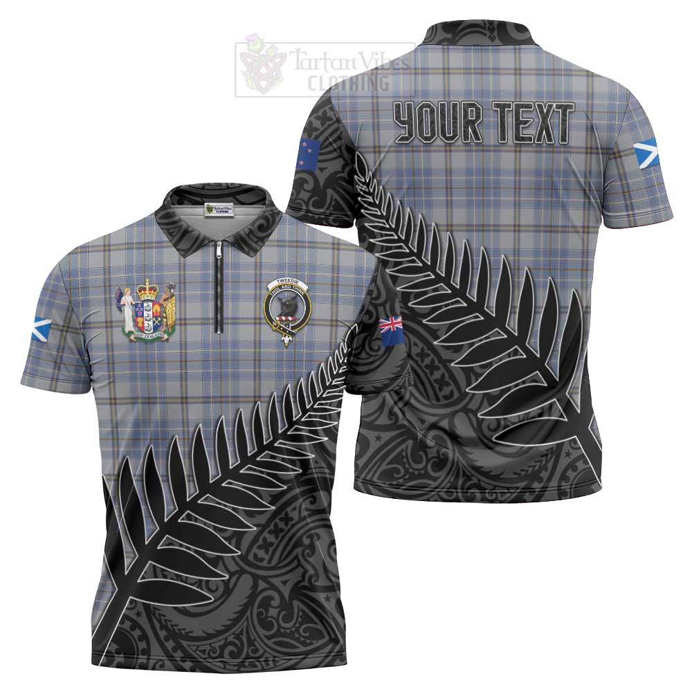 Tartan Vibes Clothing Tweedie Crest Tartan Zipper Polo Shirt with New Zealand Silver Fern Half Style