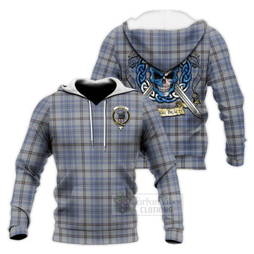 Tweedie Tartan Knitted Hoodie with Family Crest Celtic Skull Style