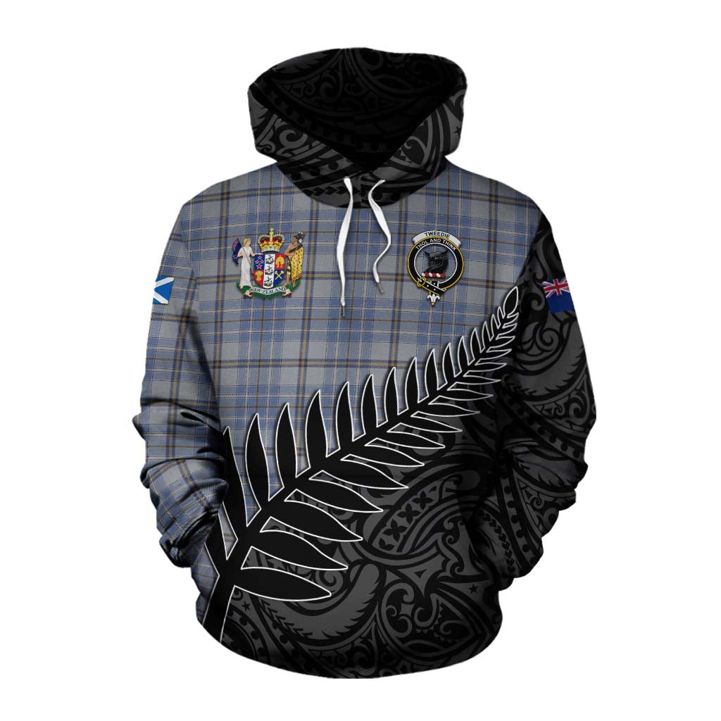 Tartan Vibes Clothing Tweedie Crest Tartan Cotton Hoodie with New Zealand Silver Fern Half Style