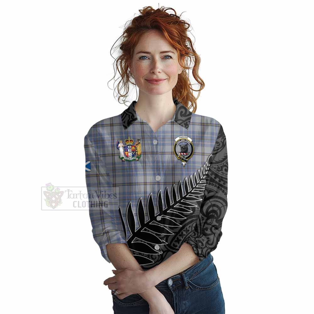 Tartan Vibes Clothing Tweedie Crest Tartan Women's Casual Shirt with New Zealand Silver Fern Half Style