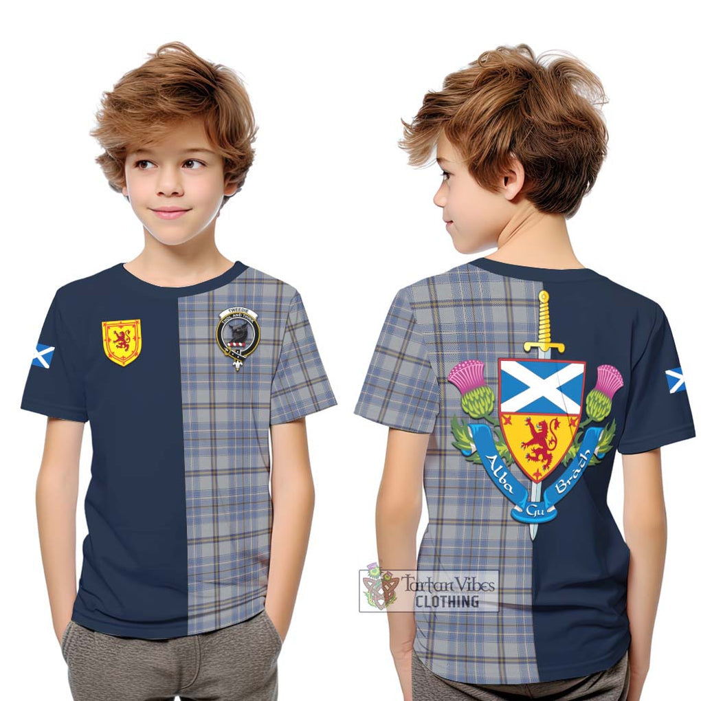 Tartan Vibes Clothing Tweedie Tartan Kid T-Shirt with Scottish Lion Royal Arm Half Style