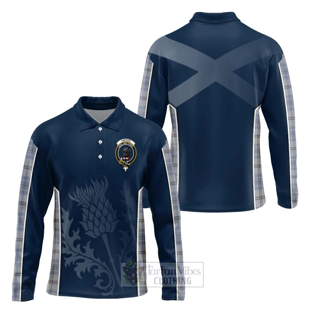 Tartan Vibes Clothing Tweedie Tartan Long Sleeve Polo Shirt with Family Crest and Scottish Thistle Vibes Sport Style