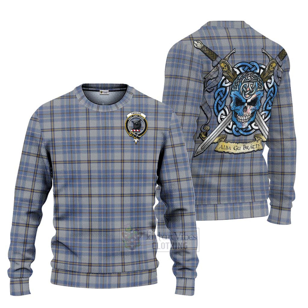 Tartan Vibes Clothing Tweedie Tartan Knitted Sweater with Family Crest Celtic Skull Style