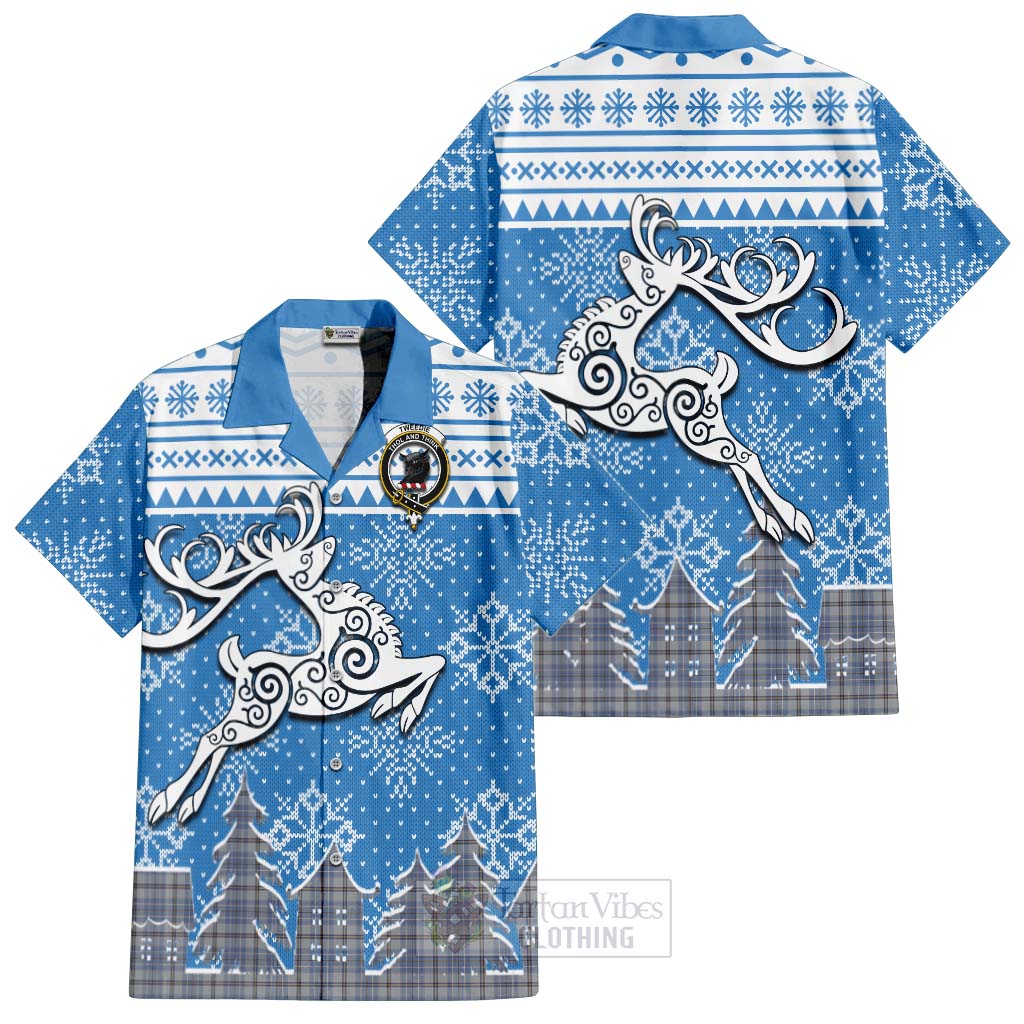 Tartan Vibes Clothing Tweedie Clan Christmas Short Sleeve Button Shirt Celtic Reindeer Style