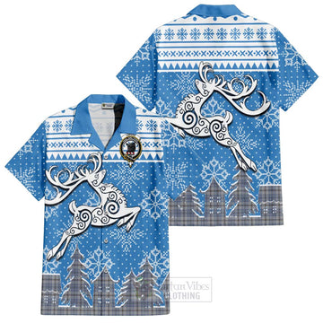 Tweedie Clan Christmas Short Sleeve Button Shirt Celtic Reindeer Style