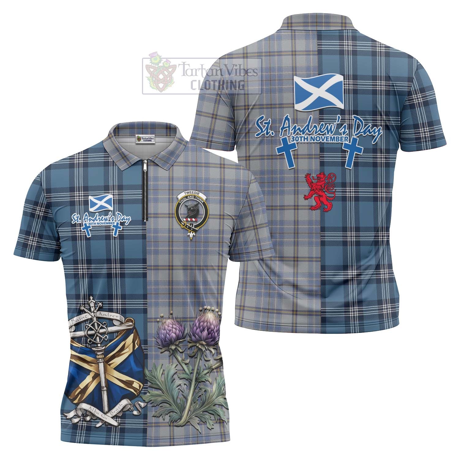 Tartan Vibes Clothing Tweedie Tartan Zipper Polo Shirt Happy St. Andrew's Day Half Tartan Style