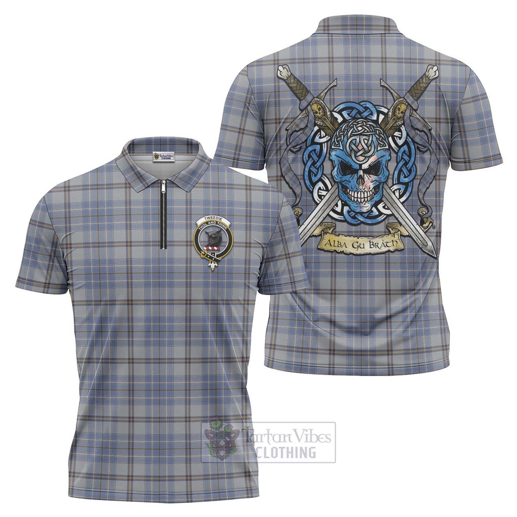 Tartan Vibes Clothing Tweedie Tartan Zipper Polo Shirt with Family Crest Celtic Skull Style