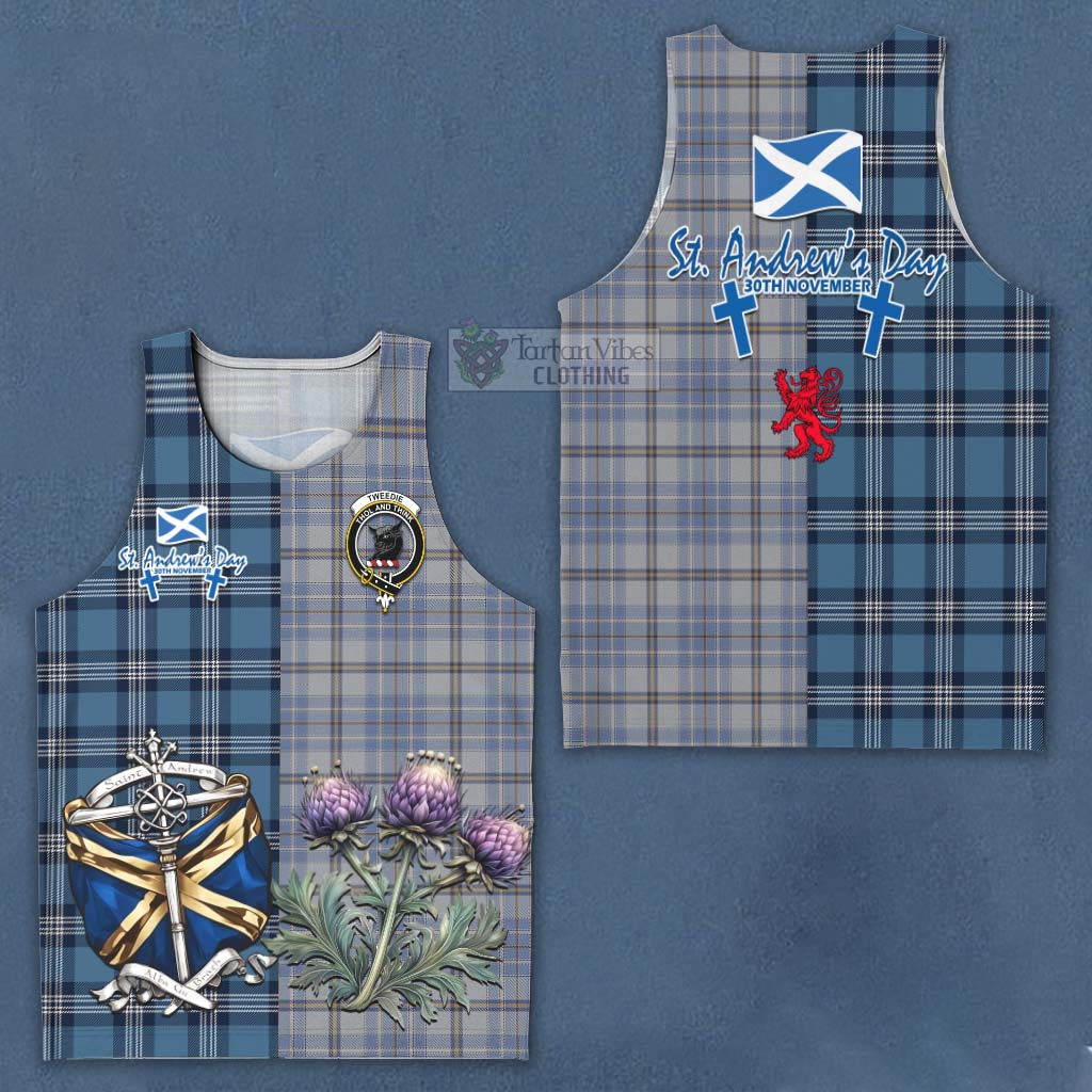 Tartan Vibes Clothing Tweedie Tartan Men's Tank Top Happy St. Andrew's Day Half Tartan Style