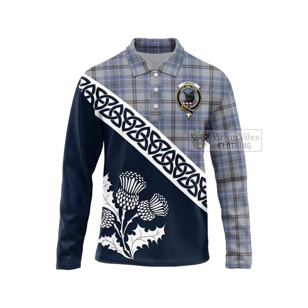 Tartan Vibes Clothing Tweedie Tartan Long Sleeve Polo Shirt Featuring Thistle and Scotland Map