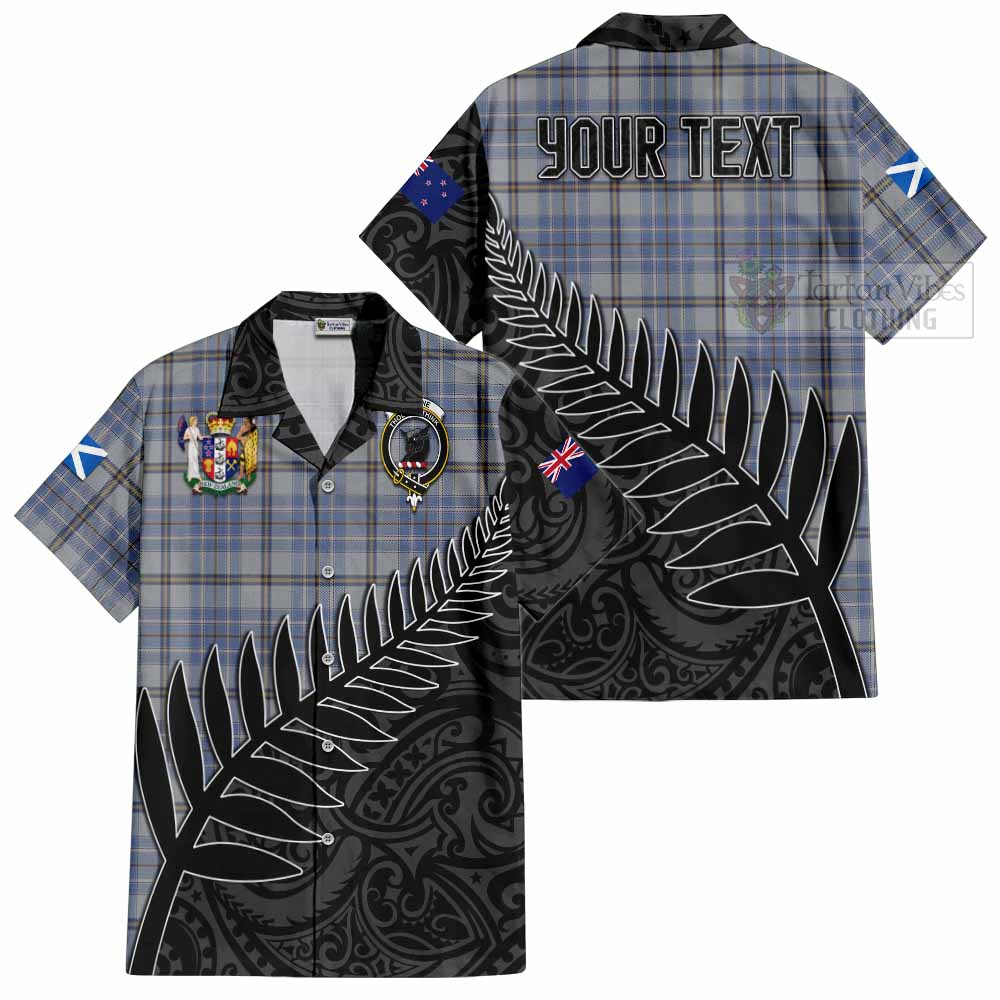 Tartan Vibes Clothing Tweedie Crest Tartan Short Sleeve Button Shirt with New Zealand Silver Fern Half Style