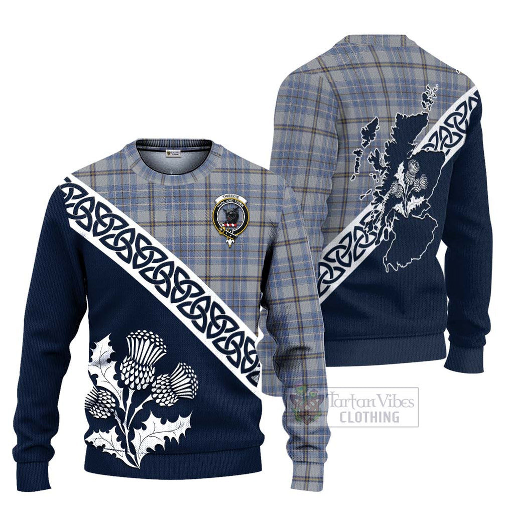 Tartan Vibes Clothing Tweedie Tartan Knitted Sweater Featuring Thistle and Scotland Map