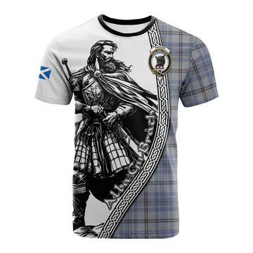 Tweedie Tartan Clan Crest Cotton T-shirt with Highlander Warrior Celtic Style