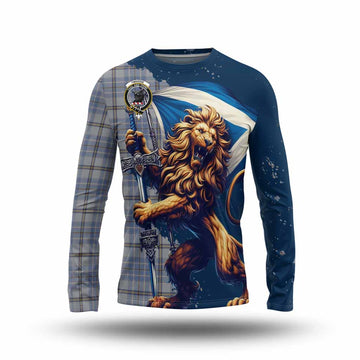 Tweedie Tartan Family Crest Long Sleeve T-Shirt with Scottish Majestic Lion