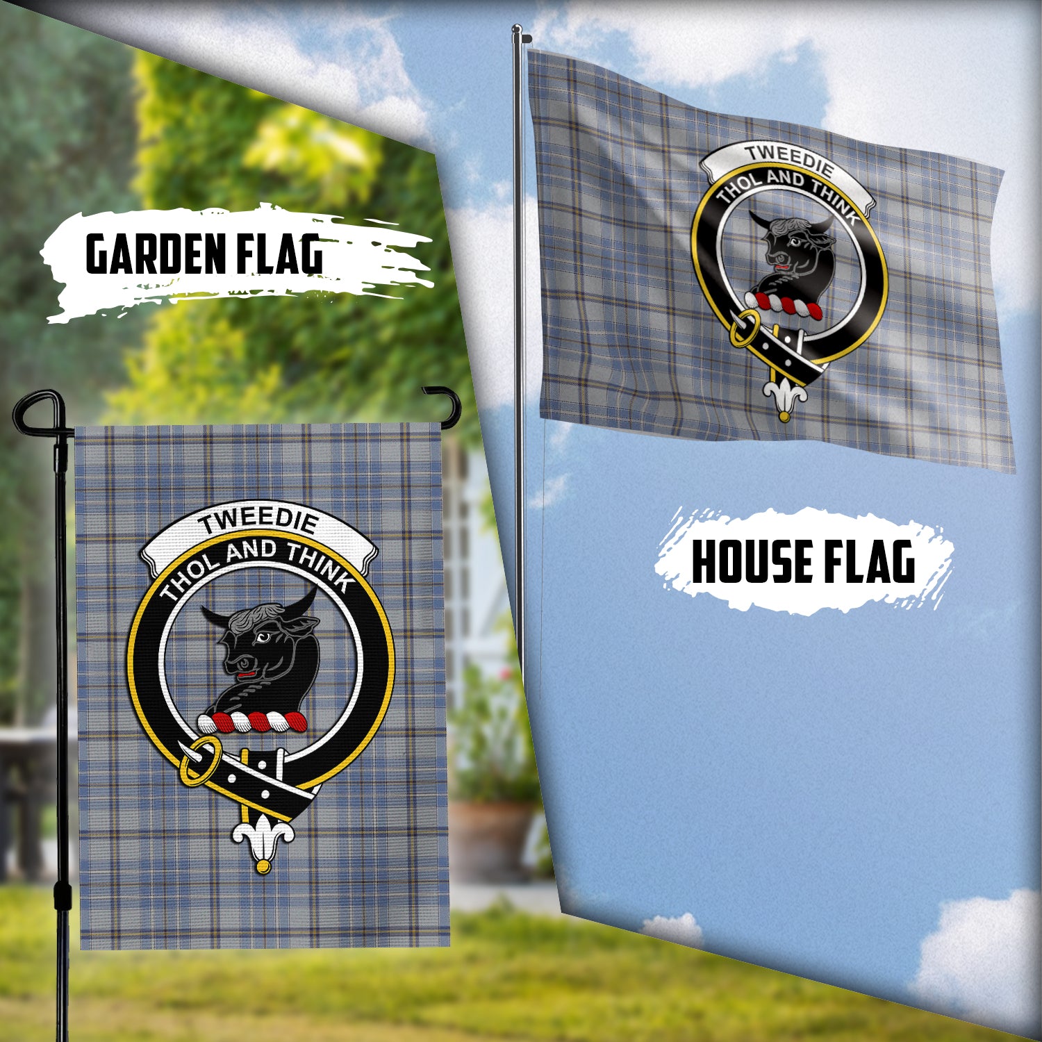 Tweedie Tartan Flag with Family Crest Garden Flag (Vertical) - Tartan Vibes Clothing