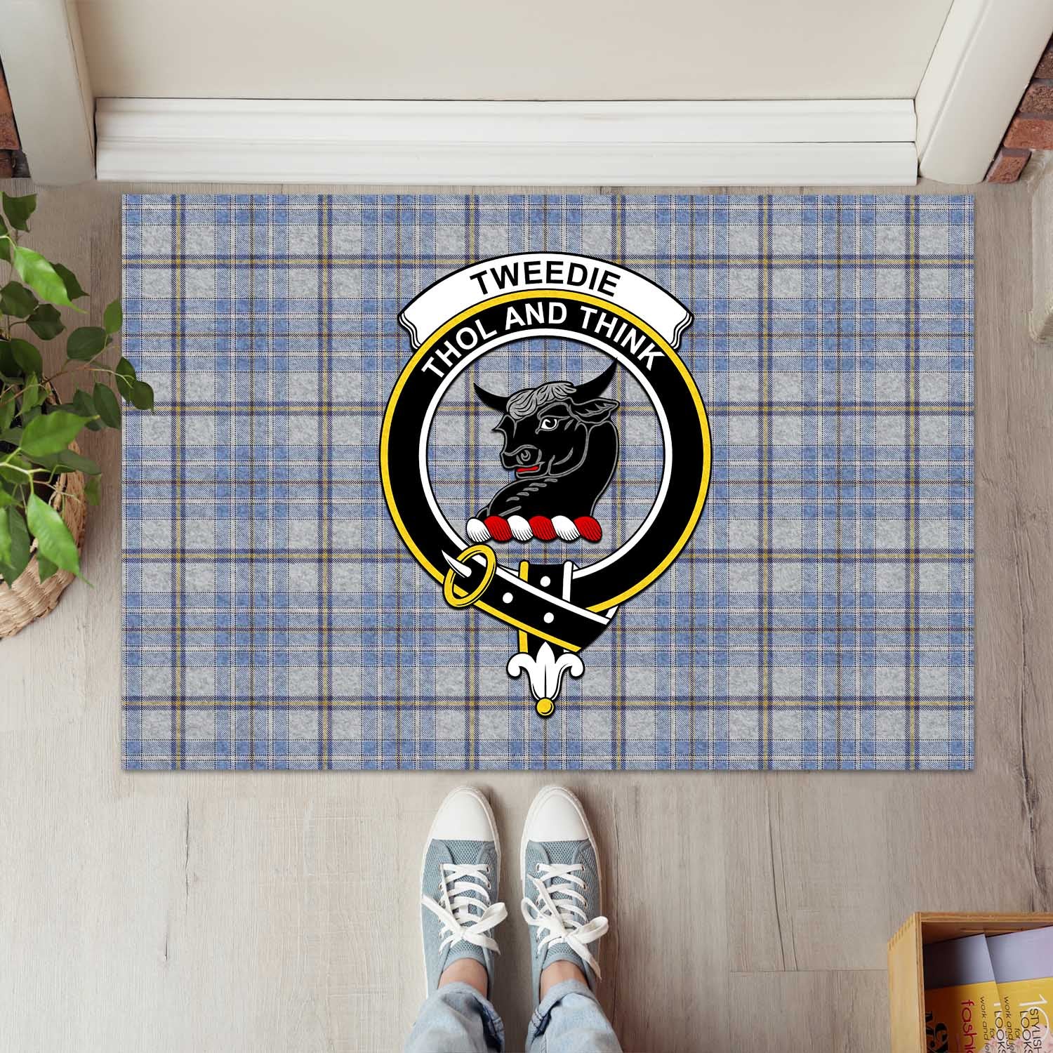 Tweedie Tartan Door Mat with Family Crest - Tartanvibesclothing Shop